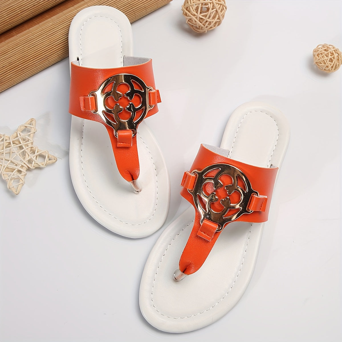 Shimmering Womens Metallic Buckle Flip Flops - Lightweight Slip-On Soft Sole Slides - Perfect for Summer Beach Casual Wear